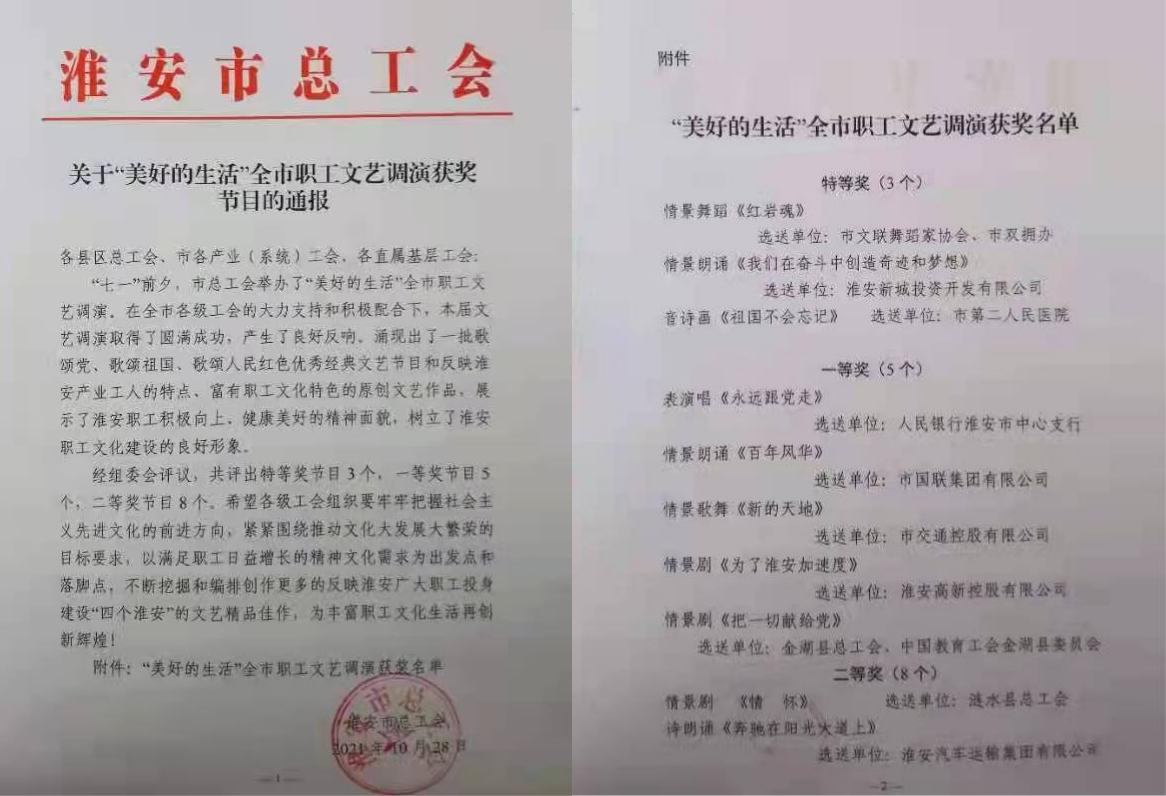 关于“美好的生涯”全市职工文艺调演获奖节主张传递.png